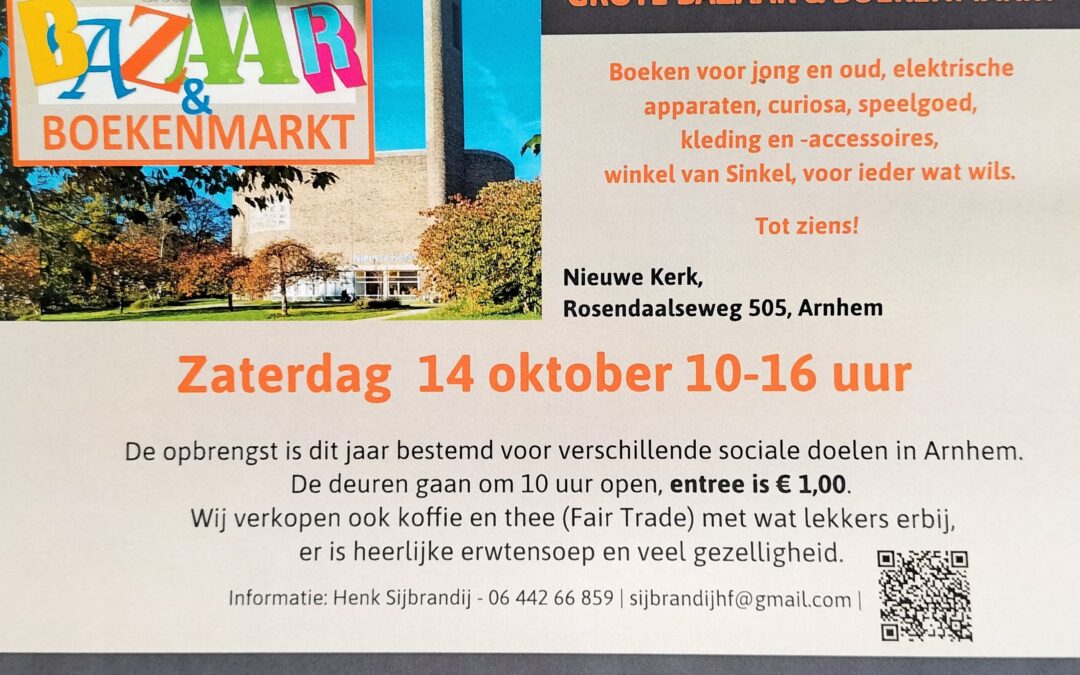 Grote bazaar en boekenmarkt : Zaterdag 14 oktober 10-16 uur